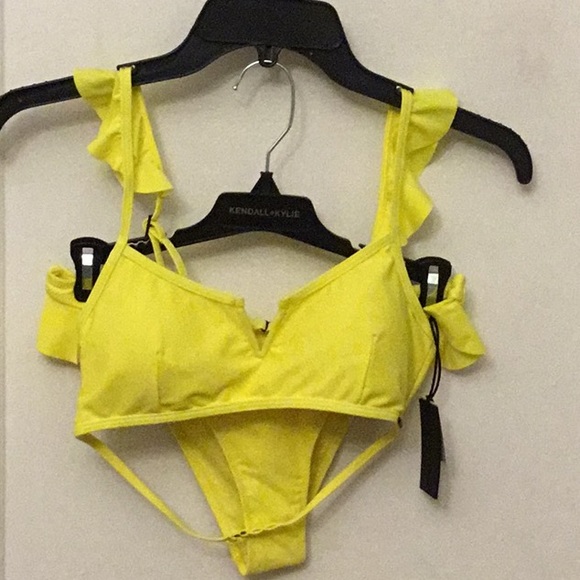Kendall & Kylie Other - Kendall-Kyle Neon yellow ruffle bikini set NWT.